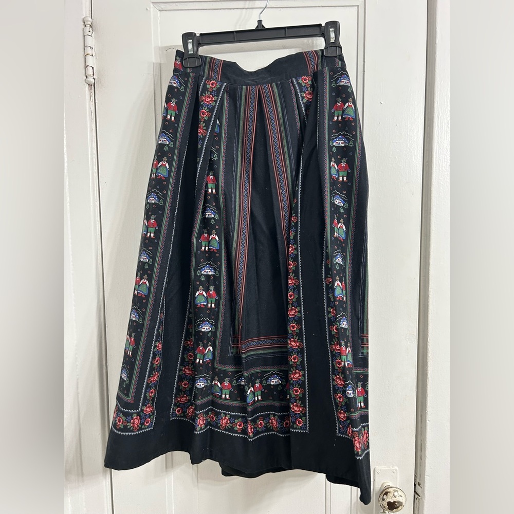 Vintage dirndl style midi skirt w elastic waist